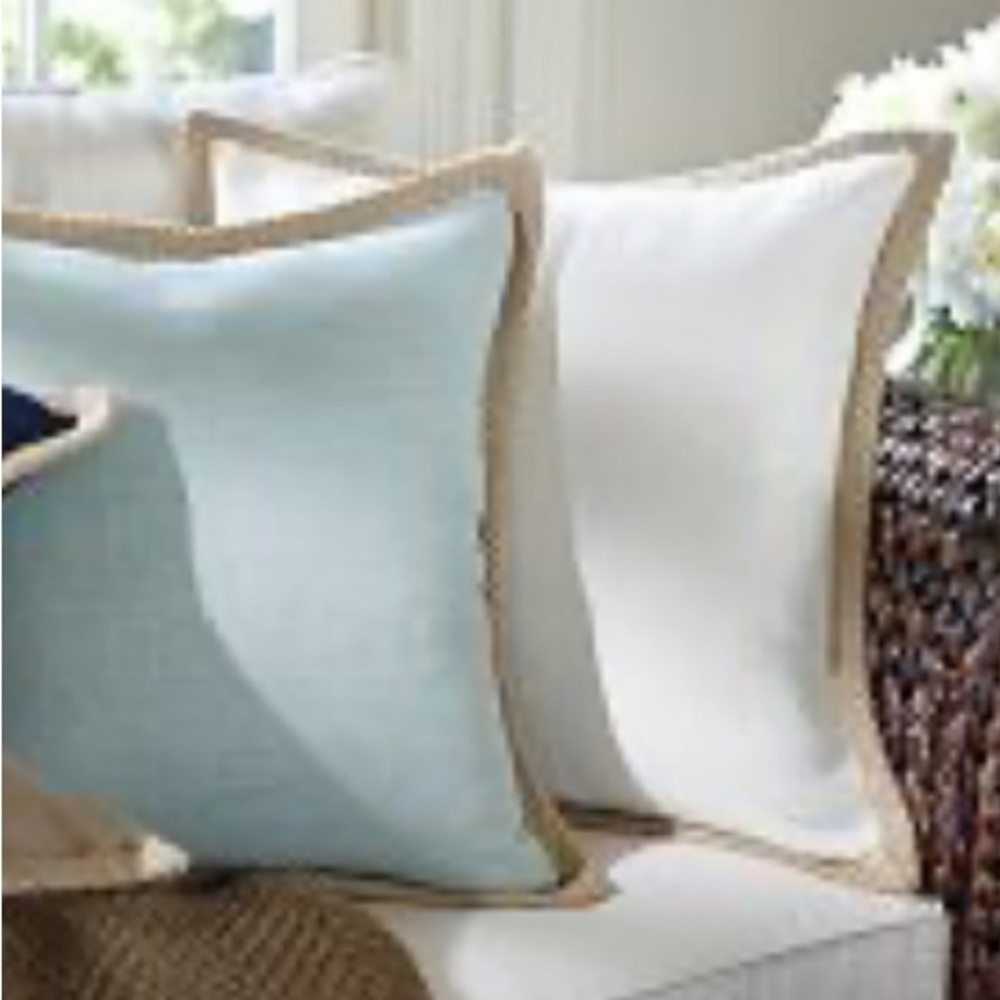 Pottery Barn Cream Linen With Jute Trim Accent Pillow With Feather Insert